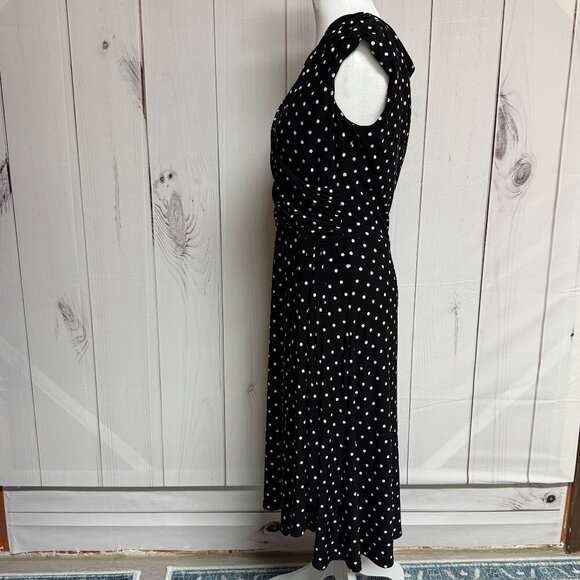 Lauren Ralph Lauren Women’s Black & White Polka Dot Faux Wrap Midi Dress, Size 8 - Picture 3 of 12